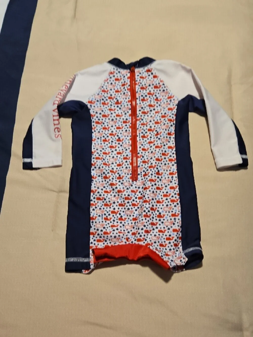 Vineyard Vines Baby, Red, White & Navy Whale Print Rashguard Size 6-9 Month